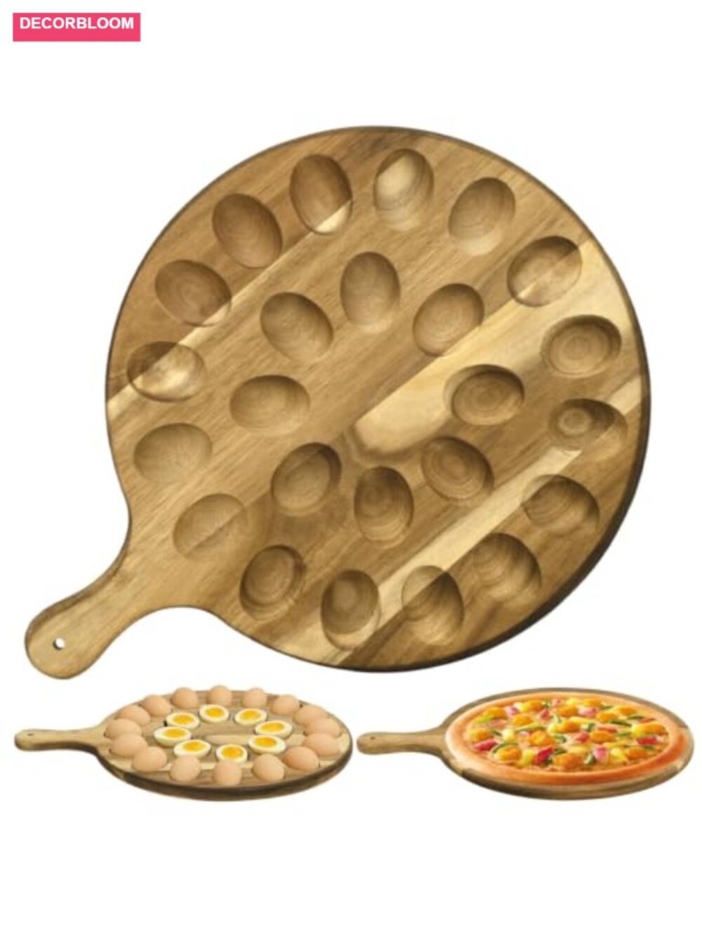 24-Slot Acacia Wood Deviled Egg Tray Double-Sided Serving Platter